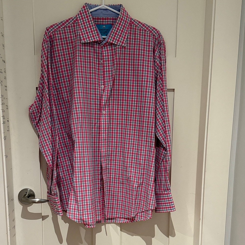 Men's Checked Button-Down Shirt - Red & Blue